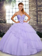  Tulle Sleeveless Quinceanera Dresses Brush Train and Beading and Ruffled Layers