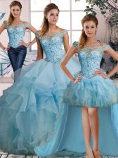  Light Blue Sleeveless Organza Lace Up Sweet 16 Dress for Military Ball and Sweet 16 and Quinceanera