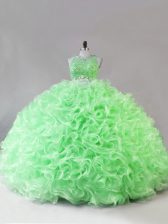Affordable Floor Length 15 Quinceanera Dress Fabric With Rolling Flowers Sleeveless Beading