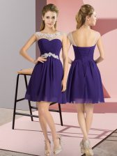 Pretty Mini Length Lace Up Dama Dress for Quinceanera Purple for Wedding Party with Beading
