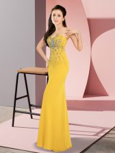 On Sale Gold Sleeveless Floor Length Beading Zipper Prom Party Dress