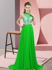  Green Prom Dress Chiffon Brush Train Sleeveless Beading