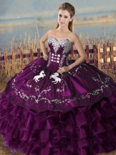Beautiful Sleeveless Lace Up Floor Length Embroidery and Ruffles Sweet 16 Dress