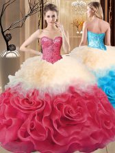 Pretty Sleeveless Lace Up Floor Length Beading and Ruffles Quinceanera Dress