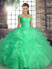  Turquoise Sleeveless Beading and Ruffles Floor Length Quinceanera Dress