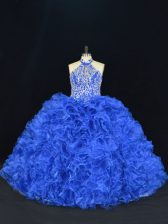 Fashion Organza Sleeveless Floor Length Quinceanera Gowns and Beading and Ruffles