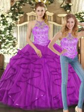 Edgy Beading and Ruffles Sweet 16 Dresses Purple Lace Up Sleeveless Floor Length