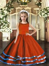 Excellent Floor Length Rust Red Little Girl Pageant Dress Scoop Sleeveless Lace Up