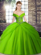 Fantastic Sweet 16 Quinceanera Dress Tulle Brush Train Sleeveless Beading and Pick Ups