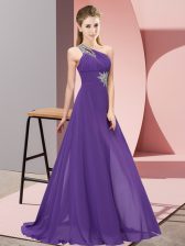 Purple One Shoulder Neckline Beading Homecoming Dress Sleeveless Lace Up