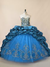  Blue Lace Up Quinceanera Dresses Beading and Pick Ups Sleeveless Brush Train