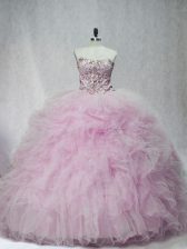  Lilac Sleeveless Brush Train Beading and Ruffles Quinceanera Dresses