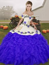 Custom Fit Blue Sleeveless Organza Lace Up 15th Birthday Dress for Military Ball and Sweet 16 and Quinceanera