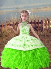  Organza Lace Up Evening Gowns Sleeveless Floor Length Beading and Embroidery and Ruffles