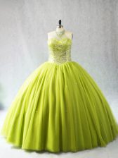 Hot Selling Yellow Green Sleeveless Beading Lace Up Vestidos de Quinceanera