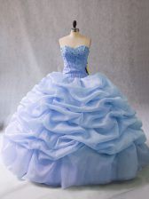  Lace Up Sweet 16 Quinceanera Dress Light Blue for Sweet 16 and Quinceanera with Beading and Pick Ups
