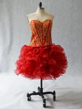 Affordable Organza Sweetheart Sleeveless Lace Up Beading and Ruffles Prom Evening Gown in Wine Red