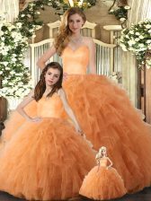 Low Price Orange Tulle Lace Up Quince Ball Gowns Sleeveless Floor Length Ruffles