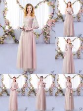 Eye-catching Floor Length Empire Half Sleeves Pink Dama Dress Side Zipper