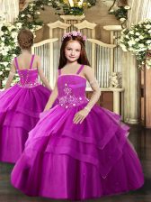 Inexpensive Fuchsia Lace Up Little Girls Pageant Dress Wholesale Beading and Ruching Sleeveless Floor Length