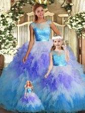  Multi-color Scoop Backless Lace and Ruffles Vestidos de Quinceanera Sleeveless