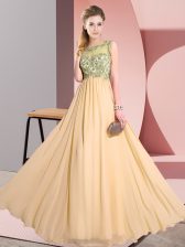 Latest Floor Length Peach Damas Dress Scoop Sleeveless Backless