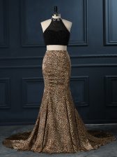 Sexy Beading Prom Party Dress Multi-color Zipper Sleeveless Court Train