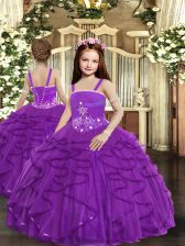 Enchanting Floor Length Purple Girls Pageant Dresses Straps Sleeveless Lace Up