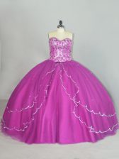 Fancy Sweetheart Sleeveless Tulle Quinceanera Dresses Beading and Sequins Brush Train Lace Up