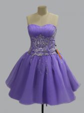 Noble Sweetheart Sleeveless Evening Dress Mini Length Beading Lavender Organza