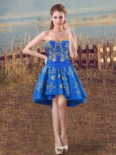  Royal Blue A-line Sweetheart Sleeveless Taffeta High Low Lace Up Embroidery 