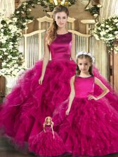  Fuchsia Scoop Neckline Ruffles Quince Ball Gowns Sleeveless Lace Up
