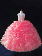 Eye-catching Floor Length Coral Red Pageant Dress Womens Straps Sleeveless Zipper