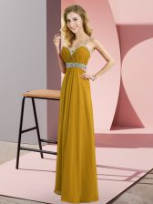  Straps Sleeveless Chiffon Evening Dress Beading Criss Cross
