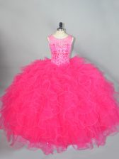  Floor Length Ball Gowns Sleeveless Hot Pink Quinceanera Dresses Lace Up