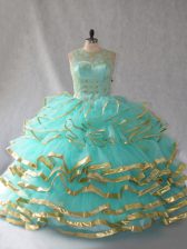 Captivating Sleeveless Beading and Embroidery and Ruffles and Ruffled Layers Lace Up Quinceanera Gowns