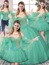 Free and Easy Floor Length Turquoise 15 Quinceanera Dress Tulle Sleeveless Beading