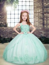High Class Apple Green Ball Gowns Beading Pageant Gowns For Girls Lace Up Tulle Sleeveless Floor Length