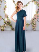 Inexpensive One Shoulder Sleeveless Chiffon Quinceanera Court of Honor Dress Ruching Criss Cross