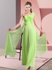  Yellow Green Sleeveless Floor Length Hand Made Flower Lace Up Quinceanera Court Dresses