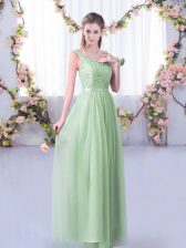 Attractive Sleeveless Lace and Belt Side Zipper Dama Dress for Quinceanera