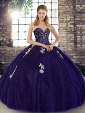 Noble Purple Sweetheart Neckline Beading and Appliques Quinceanera Gowns Sleeveless Lace Up