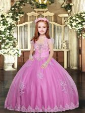  Floor Length Lilac Pageant Dress Womens Tulle Sleeveless Lace and Appliques
