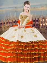 Vintage Orange Lace Up Sweet 16 Dress Ruffled Layers Sleeveless Floor Length