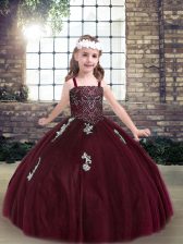 Burgundy Sleeveless Beading and Appliques Floor Length Pageant Dress for Womens