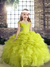  Organza Sleeveless Floor Length Little Girl Pageant Dress and Beading and Ruffles and Pick Ups