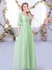 Enchanting Apple Green Half Sleeves Lace and Belt Floor Length Court Dresses for Sweet 16