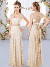  V-neck Short Sleeves Lace Vestidos de Damas Lace Side Zipper