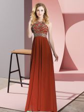 Spectacular Scoop Sleeveless Backless Prom Gown Rust Red Chiffon