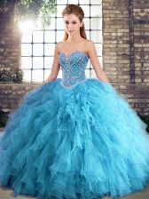 Stunning Sweetheart Sleeveless Lace Up Sweet 16 Quinceanera Dress Aqua Blue Tulle